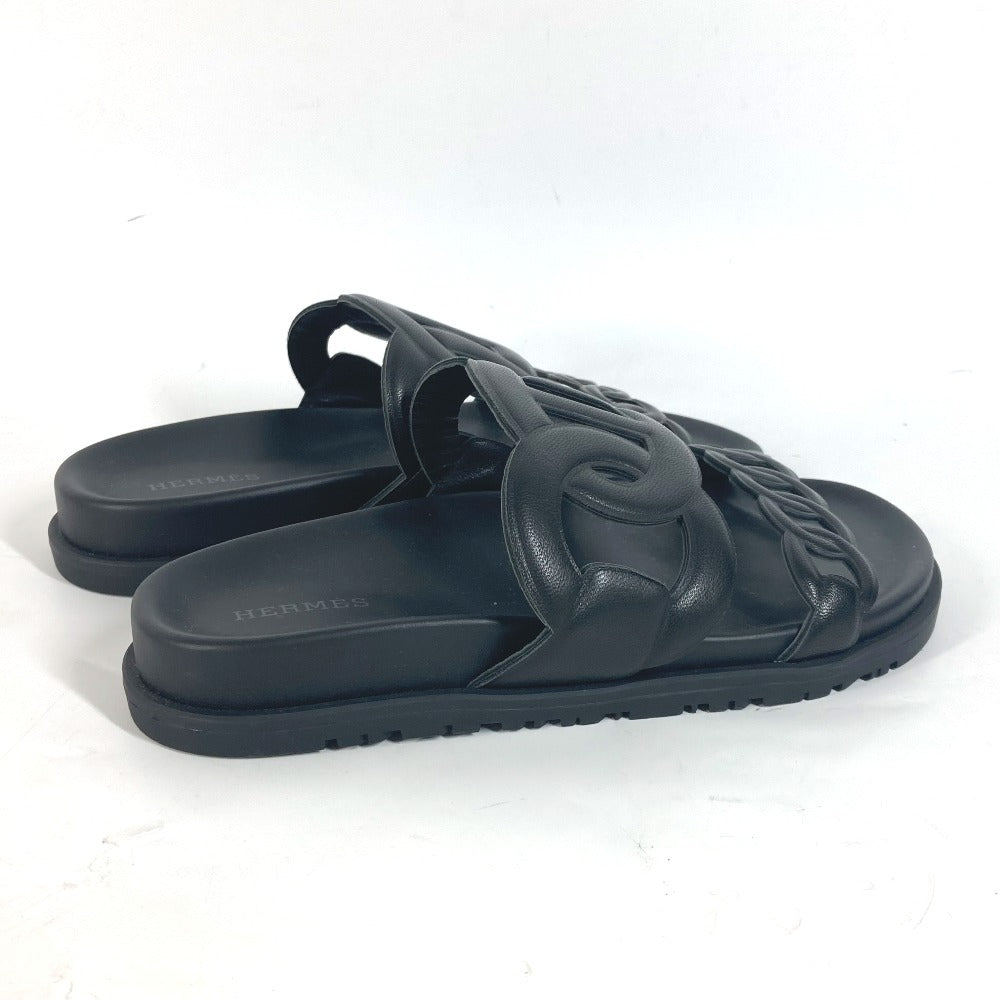 HERMES Sandals leather black Flat sandals extra Women 37