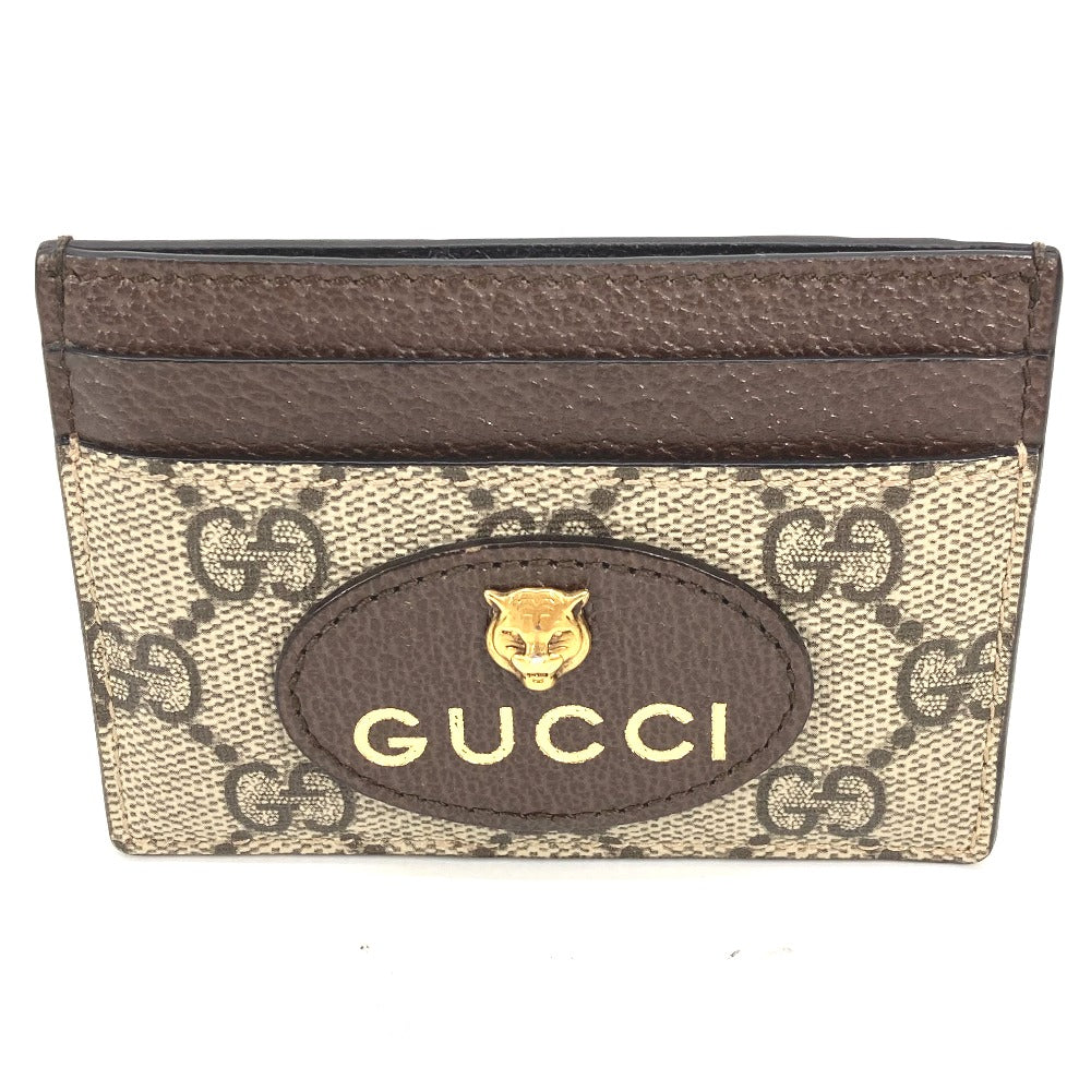 GUCCI Card Case 597557 GG Supreme Canvas Brown x yellow GG Supreme Cat Head Cat neo vintage mens