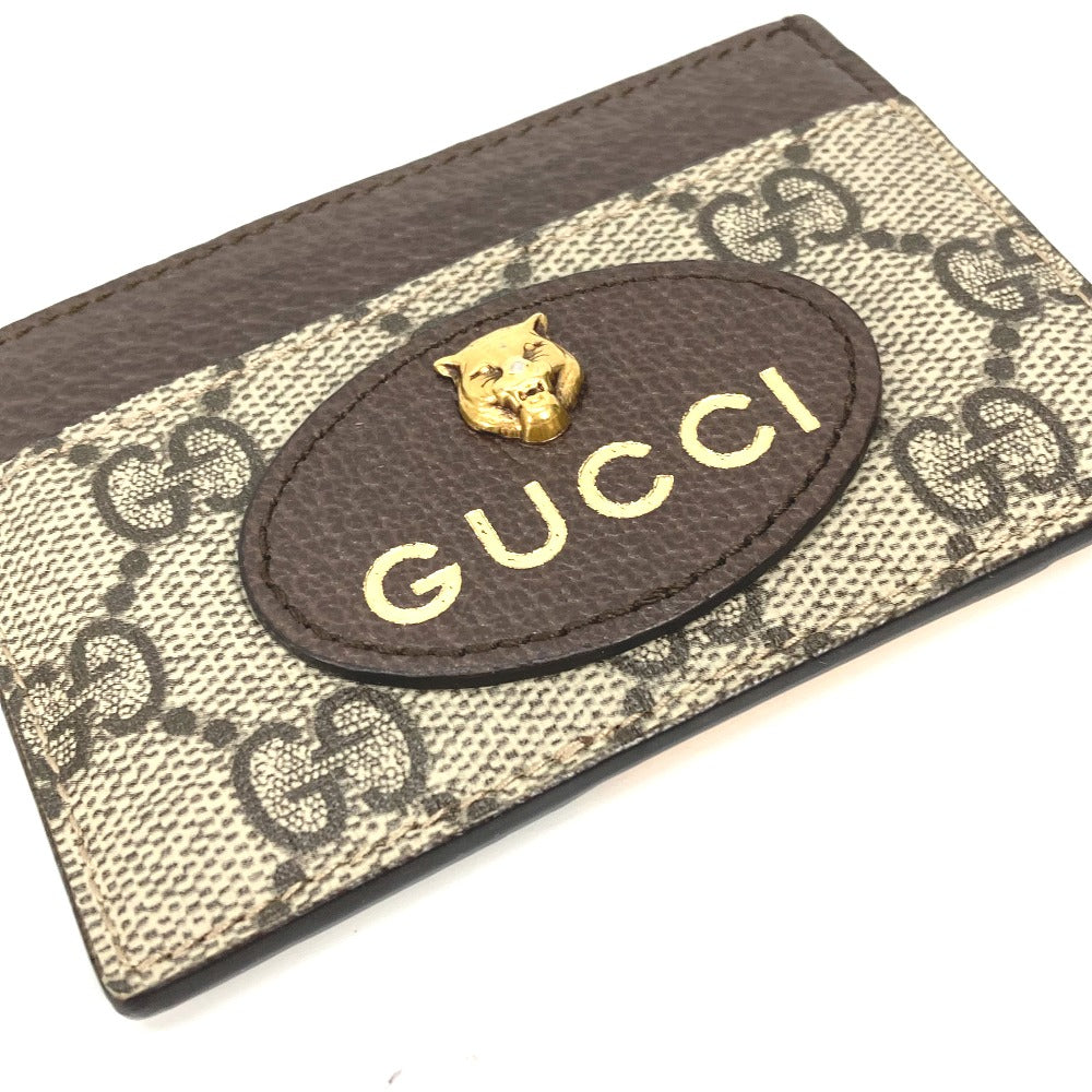 GUCCI Card Case 597557 GG Supreme Canvas Brown x yellow GG Supreme Cat Head Cat neo vintage mens