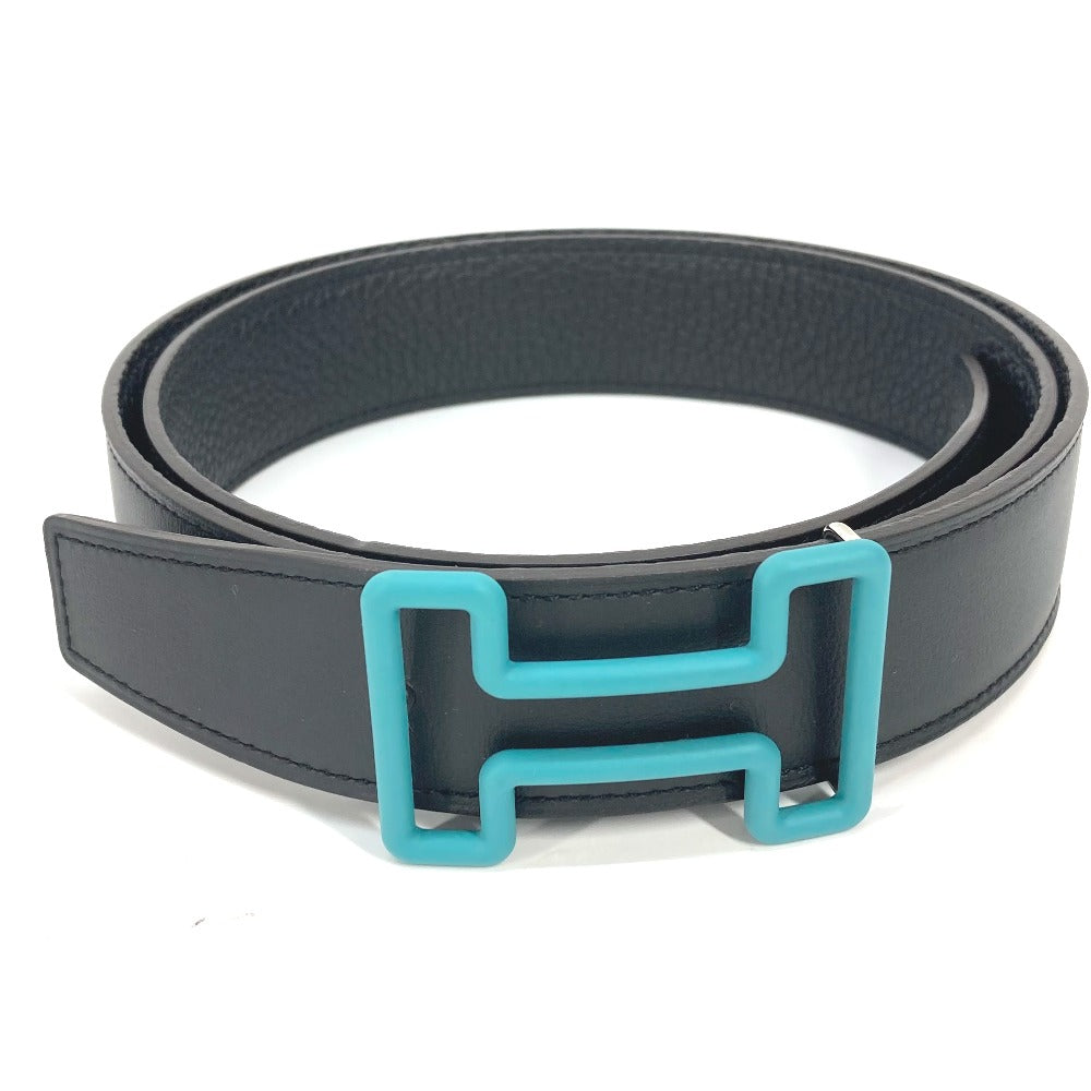 HERMES belt Boxcalf, Togo Black x blue H buckle Tonight mens 90