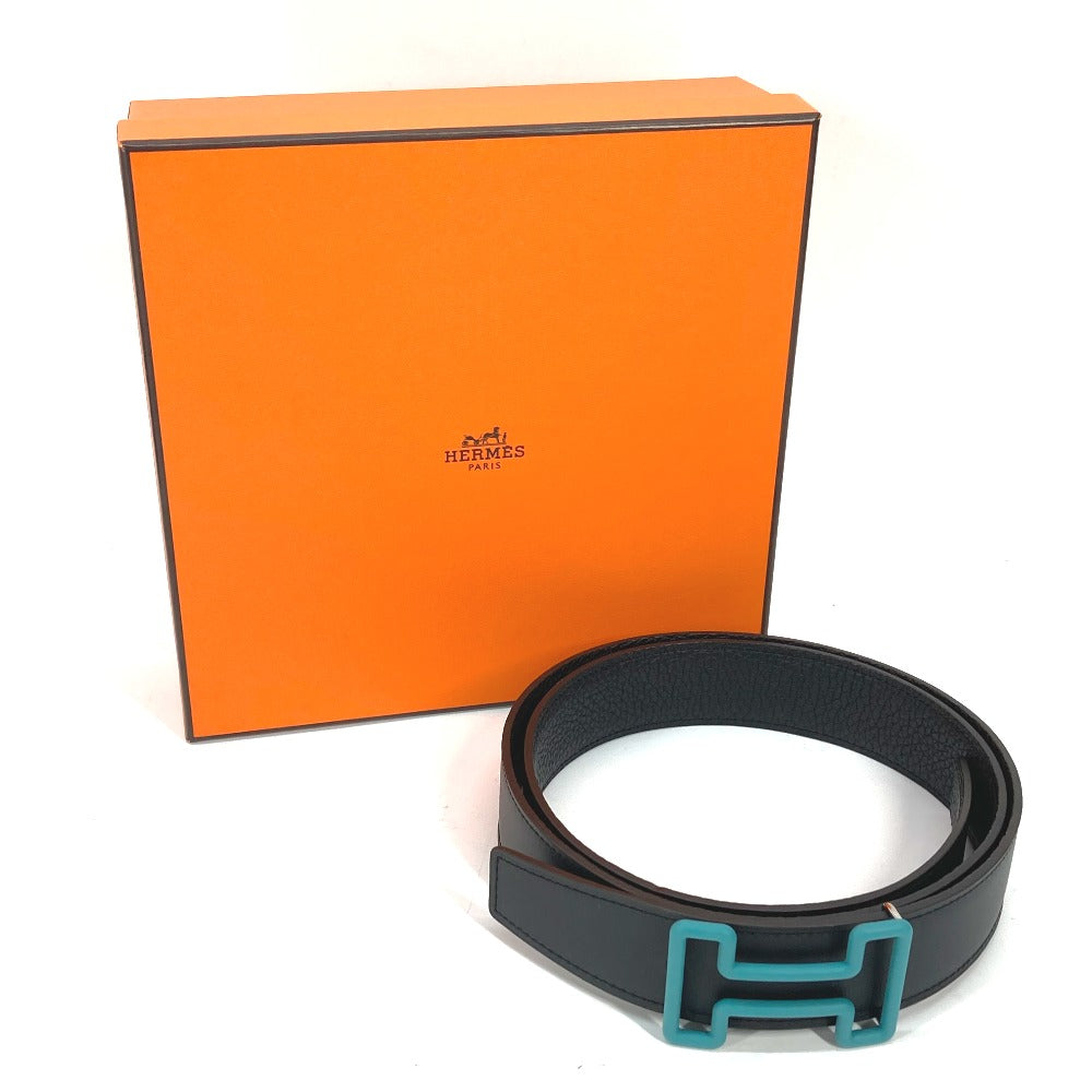 HERMES belt Boxcalf, Togo Black x blue H buckle Tonight mens 90