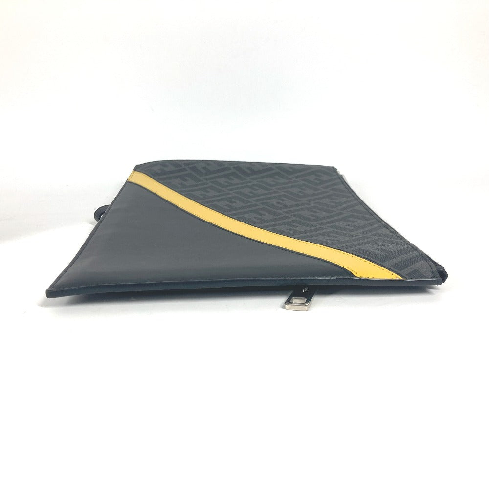 FENDI Clutch bag 7N0110 leather Black x Yellow x Grey Flat slim slim Diagonal Zucca mens