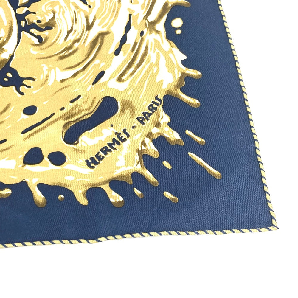 HERMES scarf silk Navy x gold gavroche PEINTURE FRAICHE Freshly painted Women