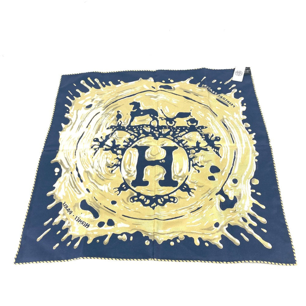HERMES scarf silk Navy x gold gavroche PEINTURE FRAICHE Freshly painted Women
