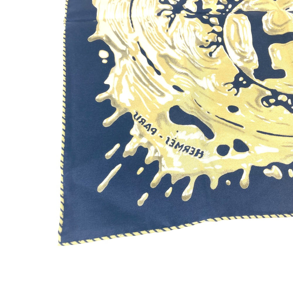 HERMES scarf silk Navy x gold gavroche PEINTURE FRAICHE Freshly painted Women