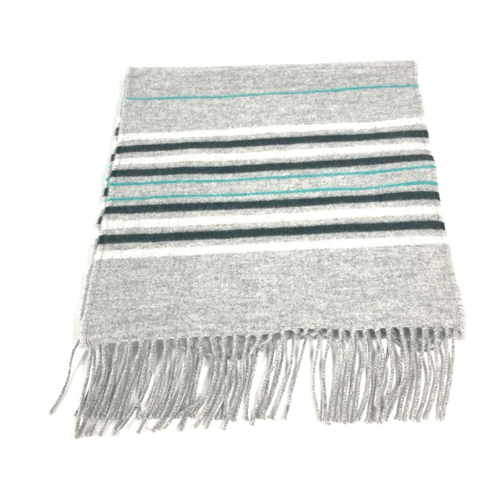 HERMES Scarf cashmere gray leather tag leather tag Border Neo-Locabaal unisex(Unisex)