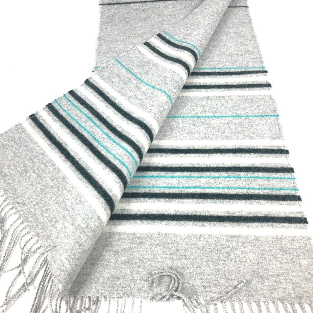 HERMES Scarf cashmere gray leather tag leather tag Border Neo-Locabaal unisex(Unisex)