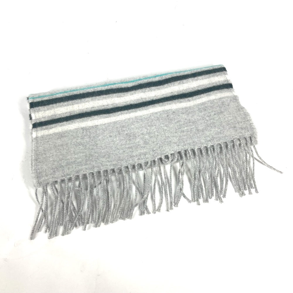 HERMES Scarf cashmere gray leather tag leather tag Border Neo-Locabaal unisex(Unisex)