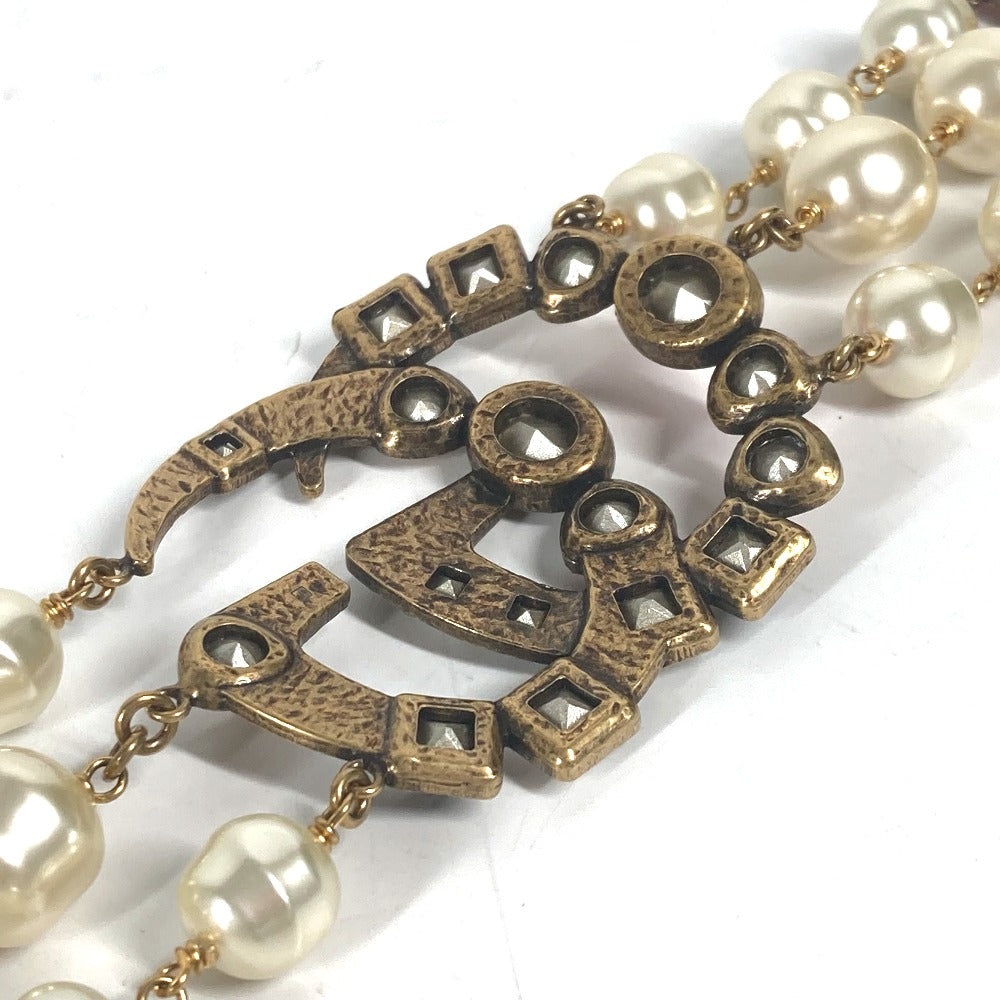 GUCCI bracelet metal Gold x Multicolor Double G Color stone, fake pearl, rhinestone, triple row
