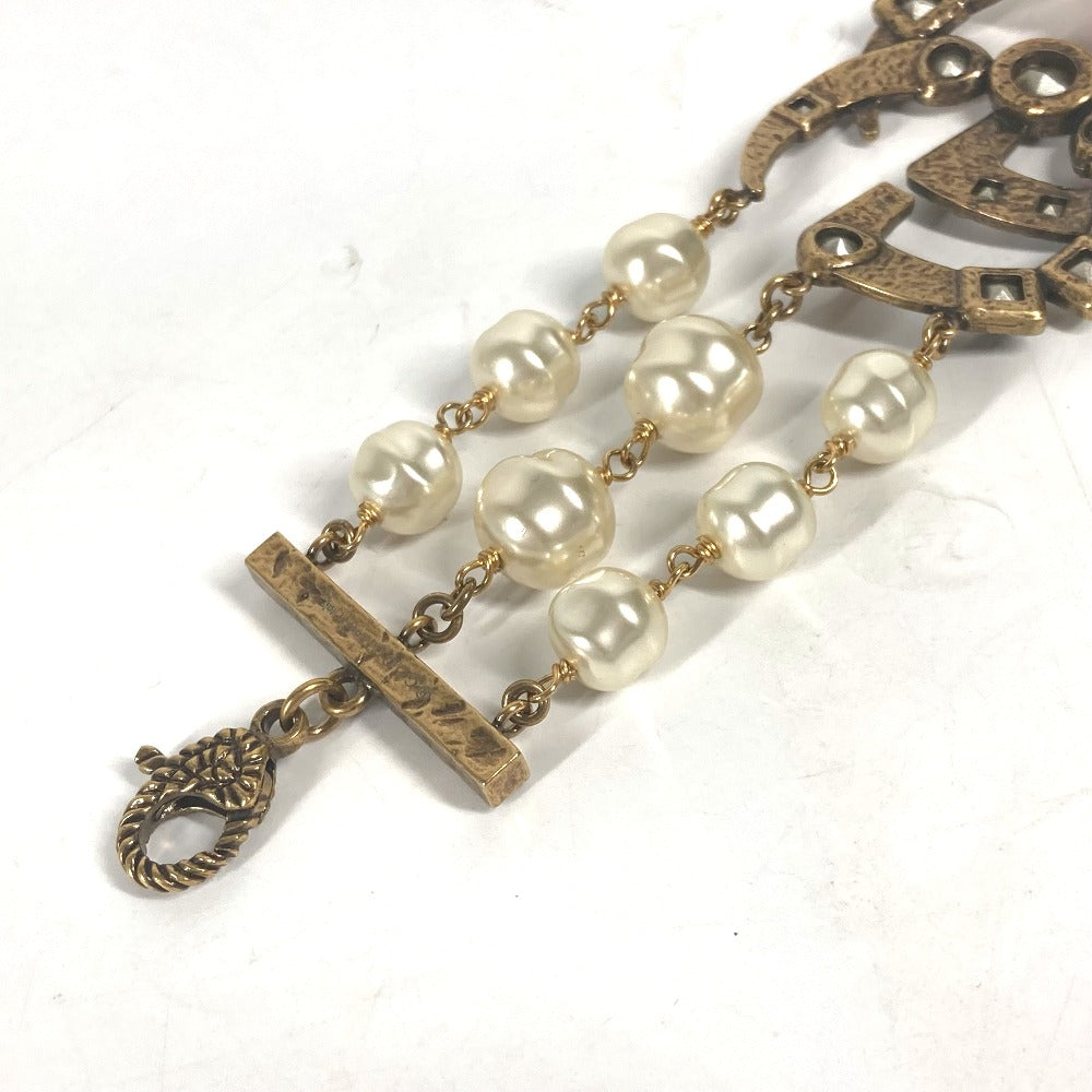 GUCCI bracelet metal Gold x Multicolor Double G Color stone, fake pearl, rhinestone, triple row