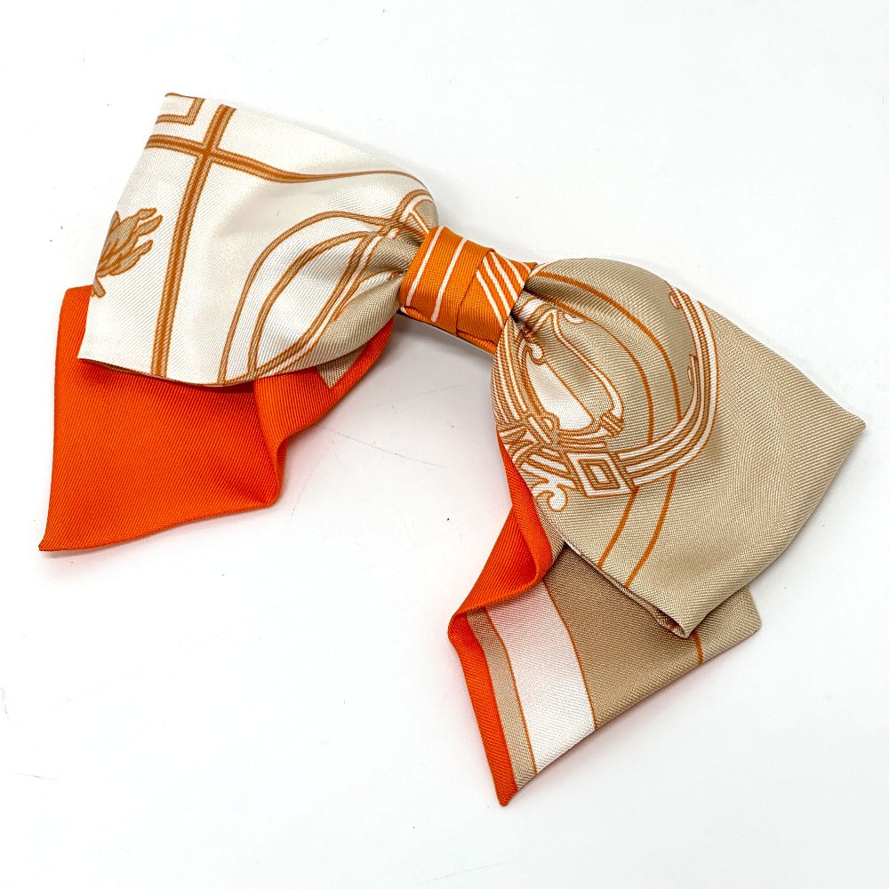 HERMES Valletta silk orange x beige x white ribbon Grenelle Exlibris Women