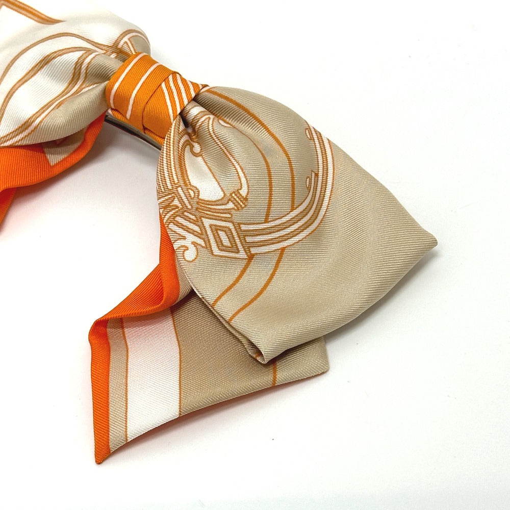 HERMES Valletta silk orange x beige x white ribbon Grenelle Exlibris Women