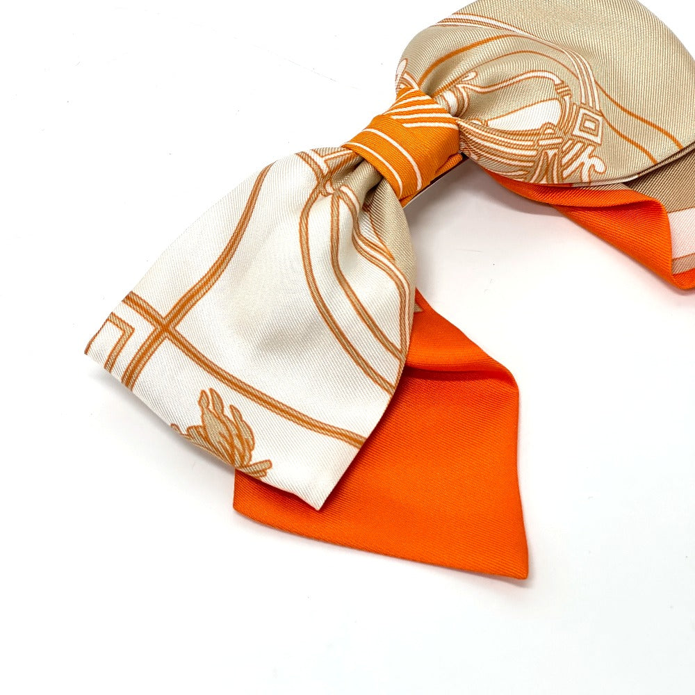 HERMES Valletta silk orange x beige x white ribbon Grenelle Exlibris Women