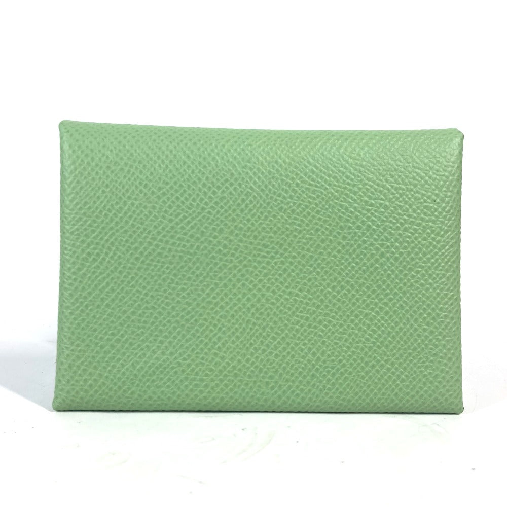HERMES Coin case Epsom green Bifold Wallet Slim Calvi duo Women(Unisex)