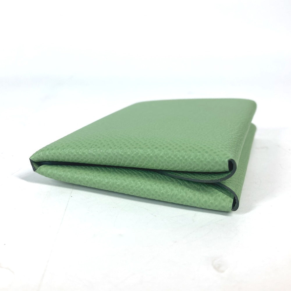 HERMES Coin case Epsom green Bifold Wallet Slim Calvi duo Women(Unisex)