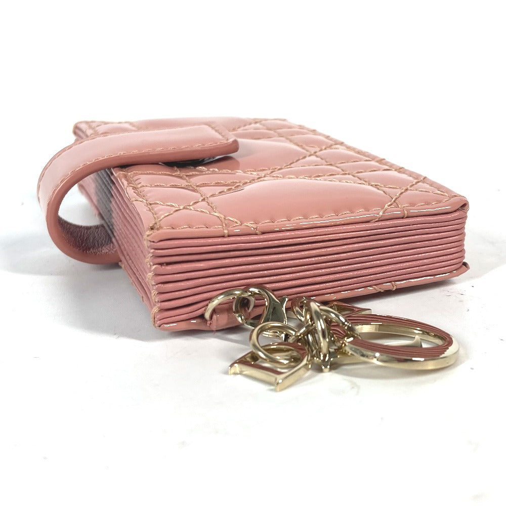 Dior Card Case Patent leather pink Canage logo charm Lady Dior Women