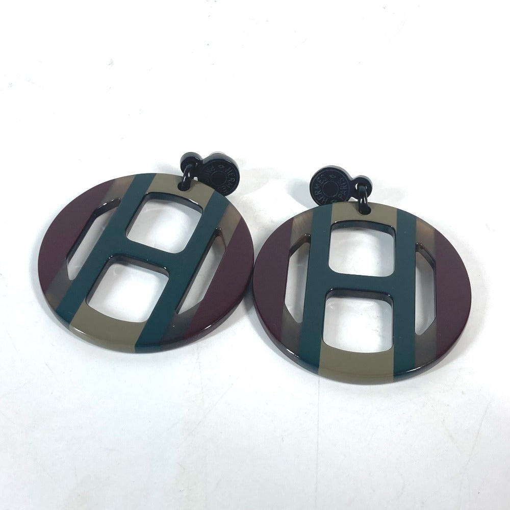 HERMES Pierce Buffalo horn Green x Brown type Lacquerwood H-equipe H logo Women