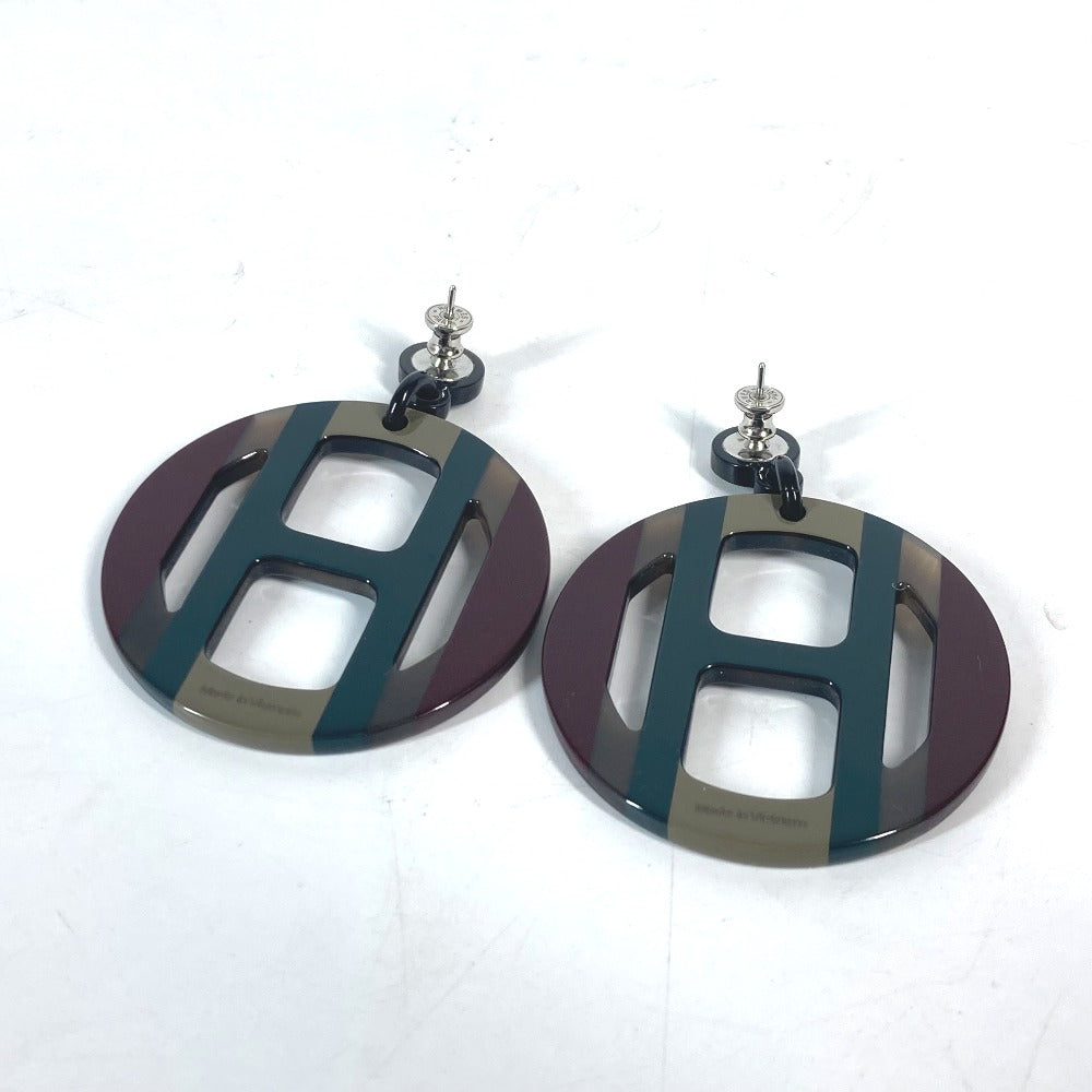 HERMES Pierce Buffalo horn Green x Brown type Lacquerwood H-equipe H logo Women