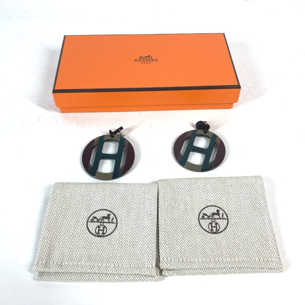 HERMES Pierce Buffalo horn Green x Brown type Lacquerwood H-equipe H logo Women