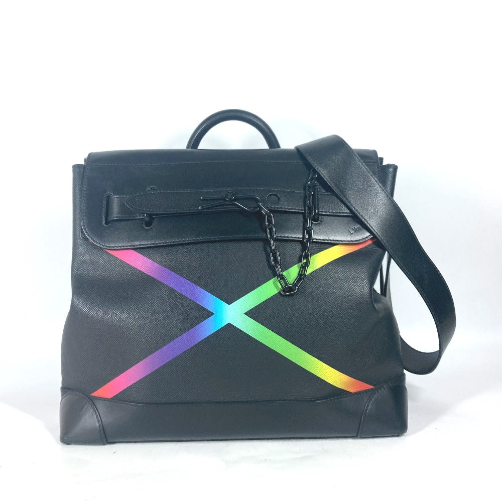 LOUIS VUITTON Handbag M30339 Taiga Leather black Taiga rainbow Steamer PM