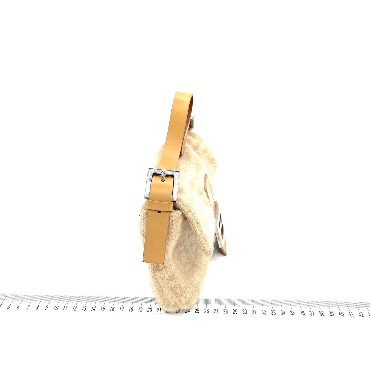 Fendi Baguette Beige Zucca Print Wool Leather Shoulder Bag