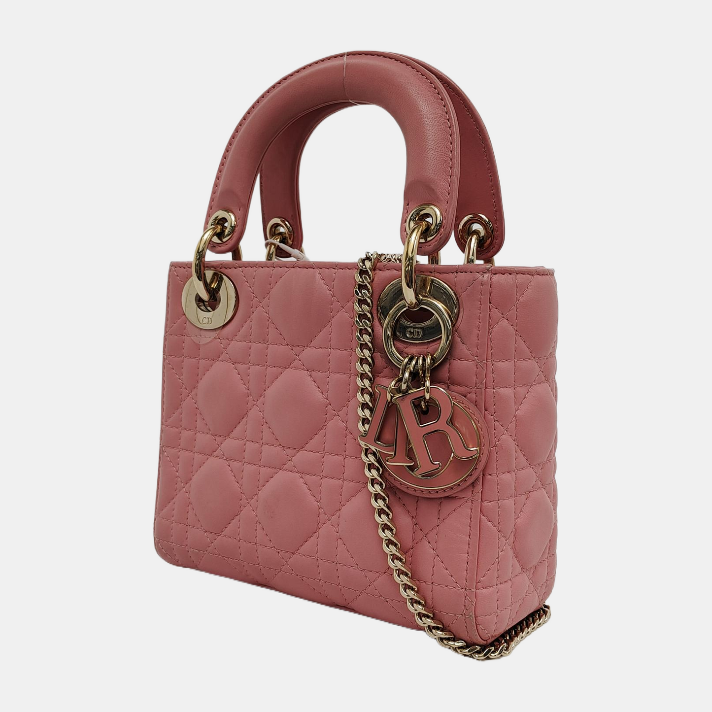 Lady Dior Mini Lipstick Pink Lambskin Leather Gold Hardware Chain Strap