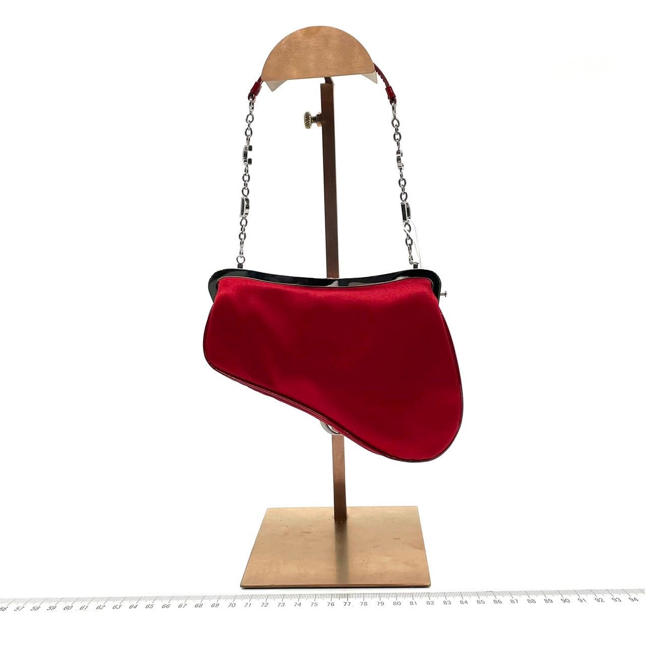 Dior Saddle Vintage Classic Clutch Vintage Mini Red Silk Satin