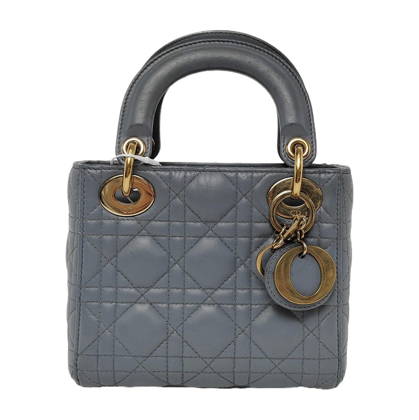 Lady Dior Mini Grey Blue Cannage Lambskin Gold Hardware Chain Strap