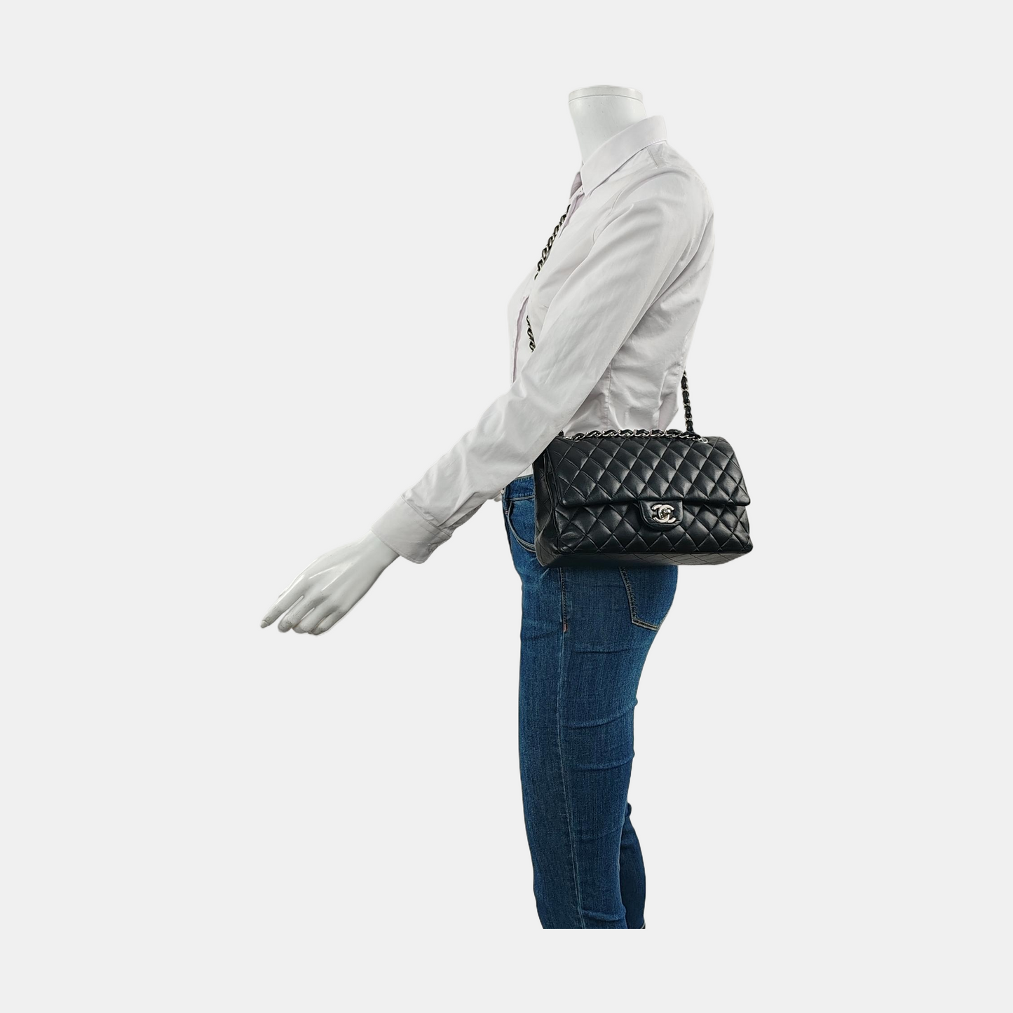Chanel Timeless Classic Flap Medium Black Lambskin Leather Silver Hardware 2017