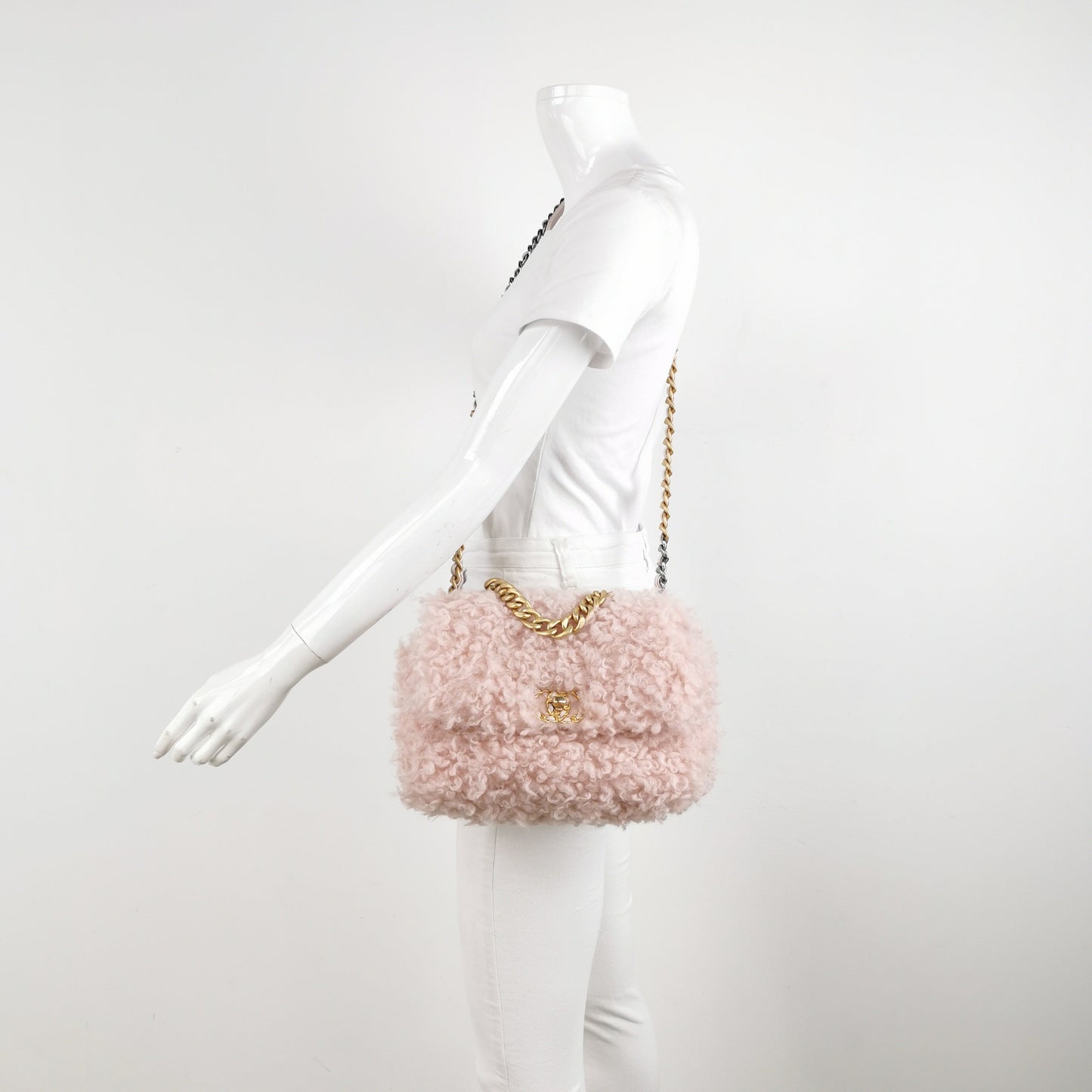 Chanel 19 Bag 2021 Small Pink Shearling Flap Bag