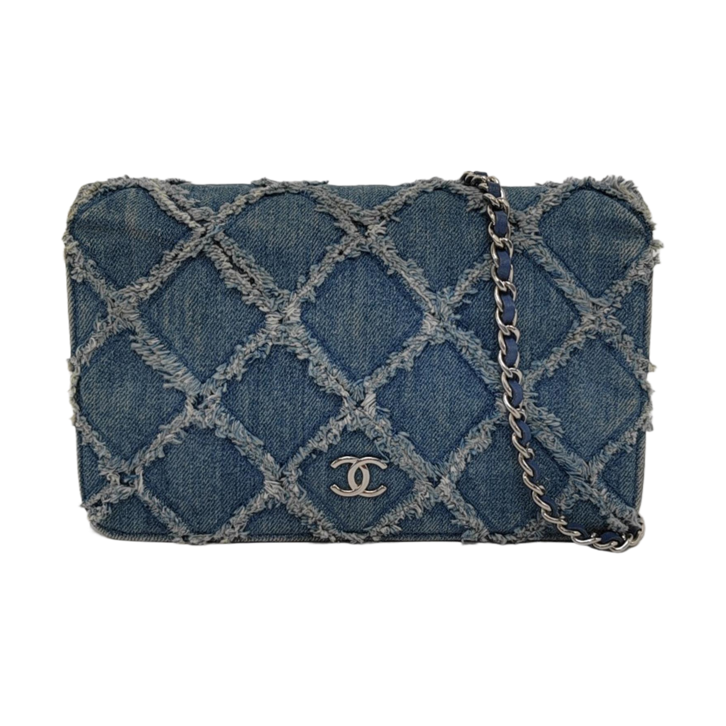 Chanel Wallet on Chain Blue Denim Full Flap Wild Stitch Silver Hardware 2018-2019
