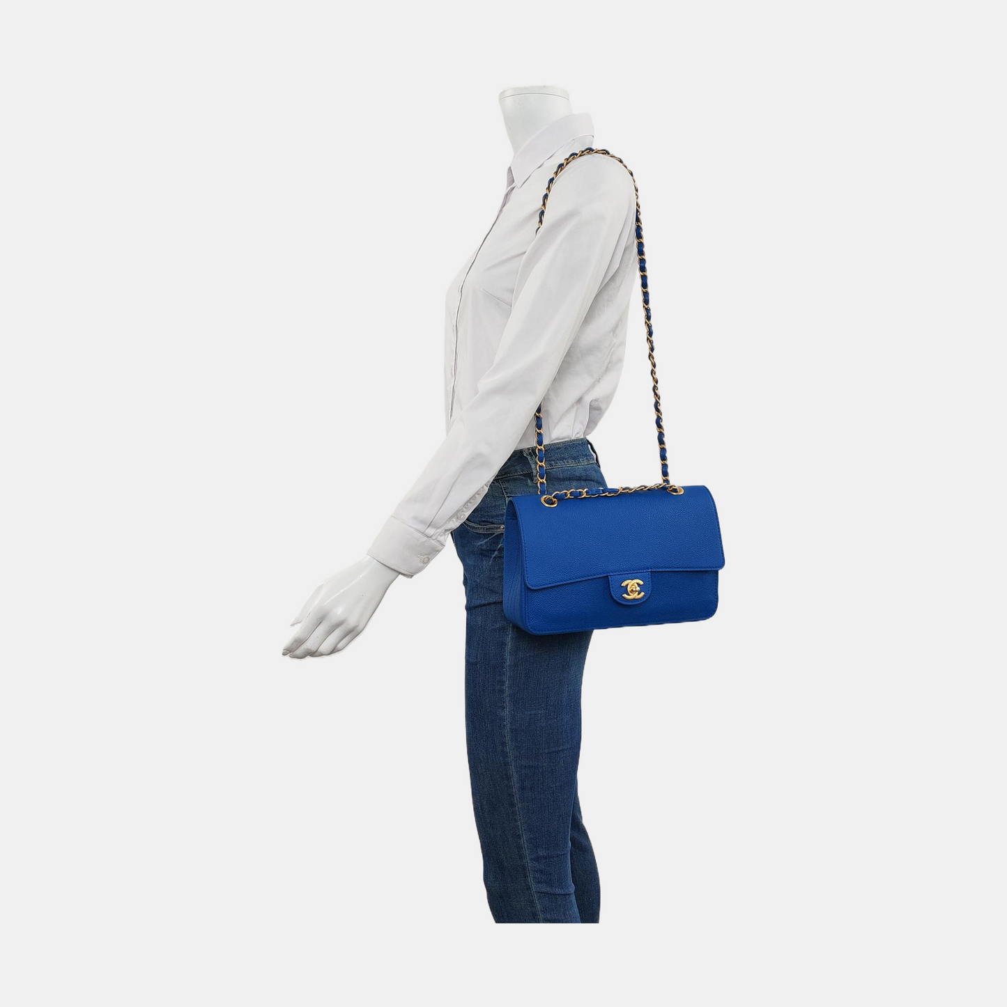 Chanel Timeless Classic Flap Medium Royal Blue Caviar Leather Gold Hardware