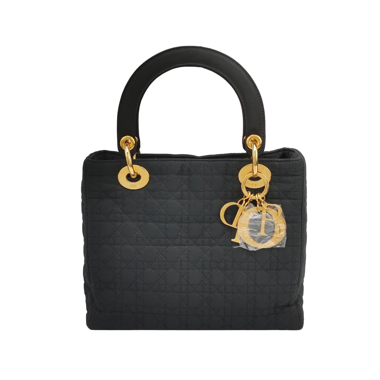 Lady Dior Vintage Medium Black Cloth with Yellow Gold-tone Hardware