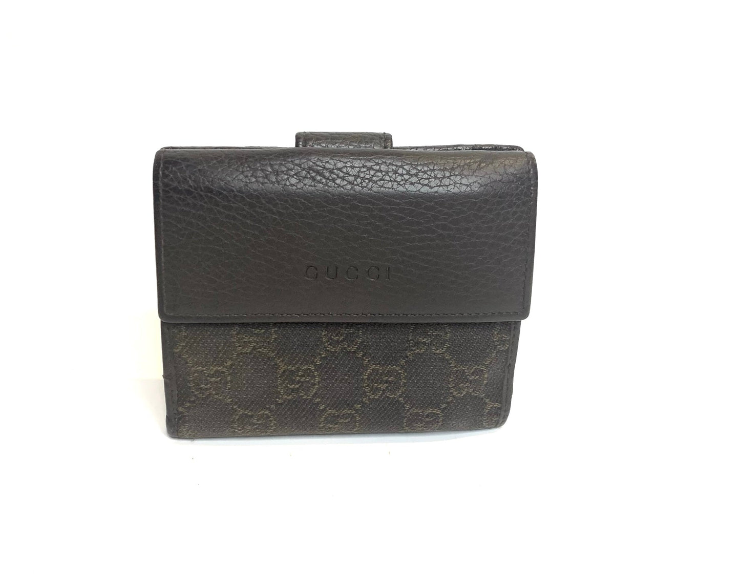 Gucci Calfskin Denim Monogram French Flap Wallet