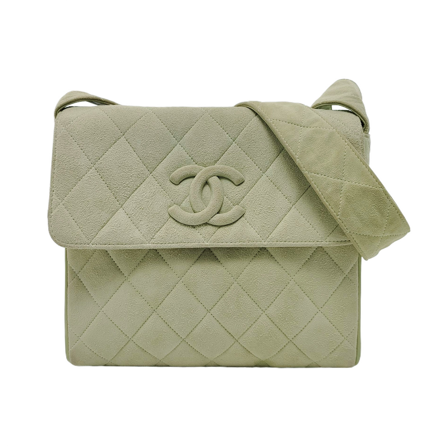 Chanel Vintage Small Flap Crossbody Bag Green Suede Leather, 1991-1994