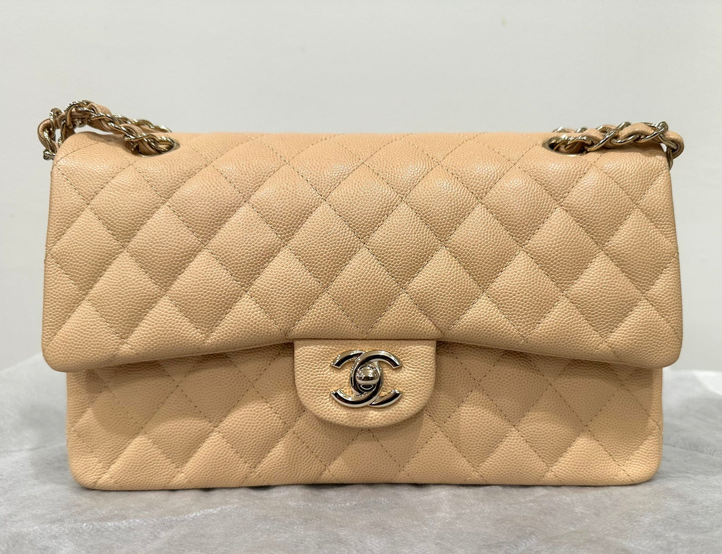 Chanel Medium Classic Handbag in Beige Caviar and Gold-Tone Metal