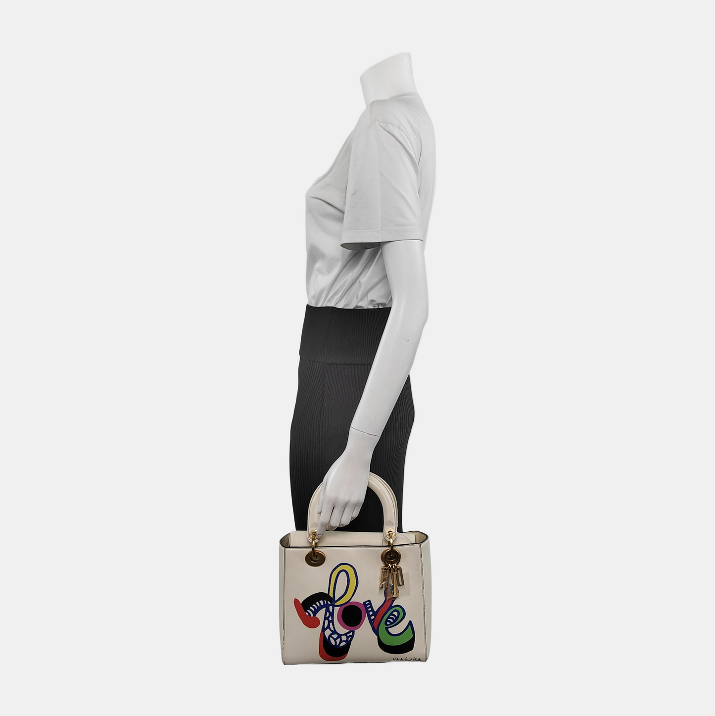 Lady Dior Medium Love White Calfskin Leather with Gold-tone Hardware