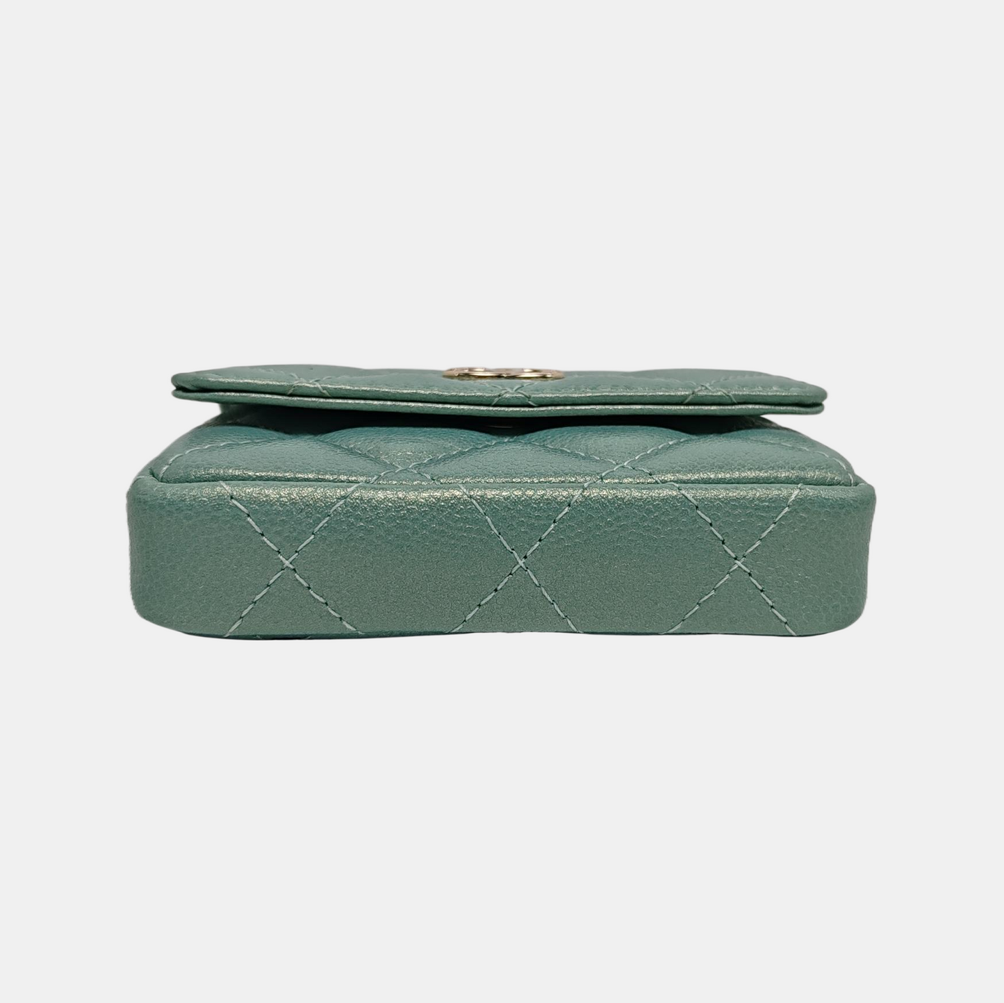 Chanel CC Pearl Coin Card Holder with Chain Quilted Green Caviar Leather Gold Hardware 2021