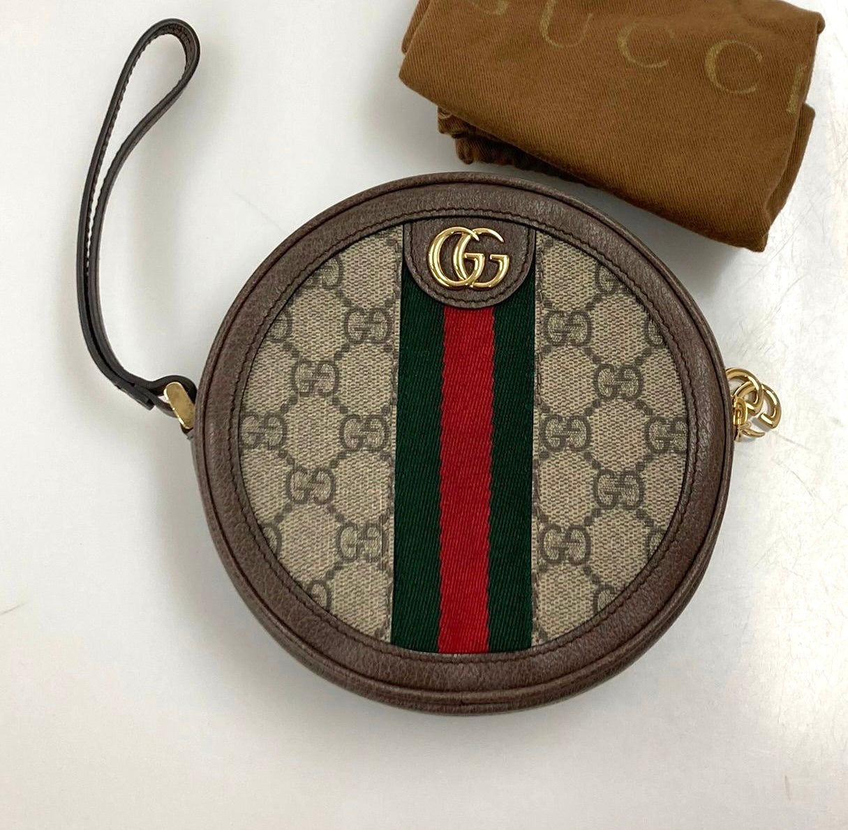 GG Supreme gucci Monogram Web Ophidia Circle Wristlet Beige