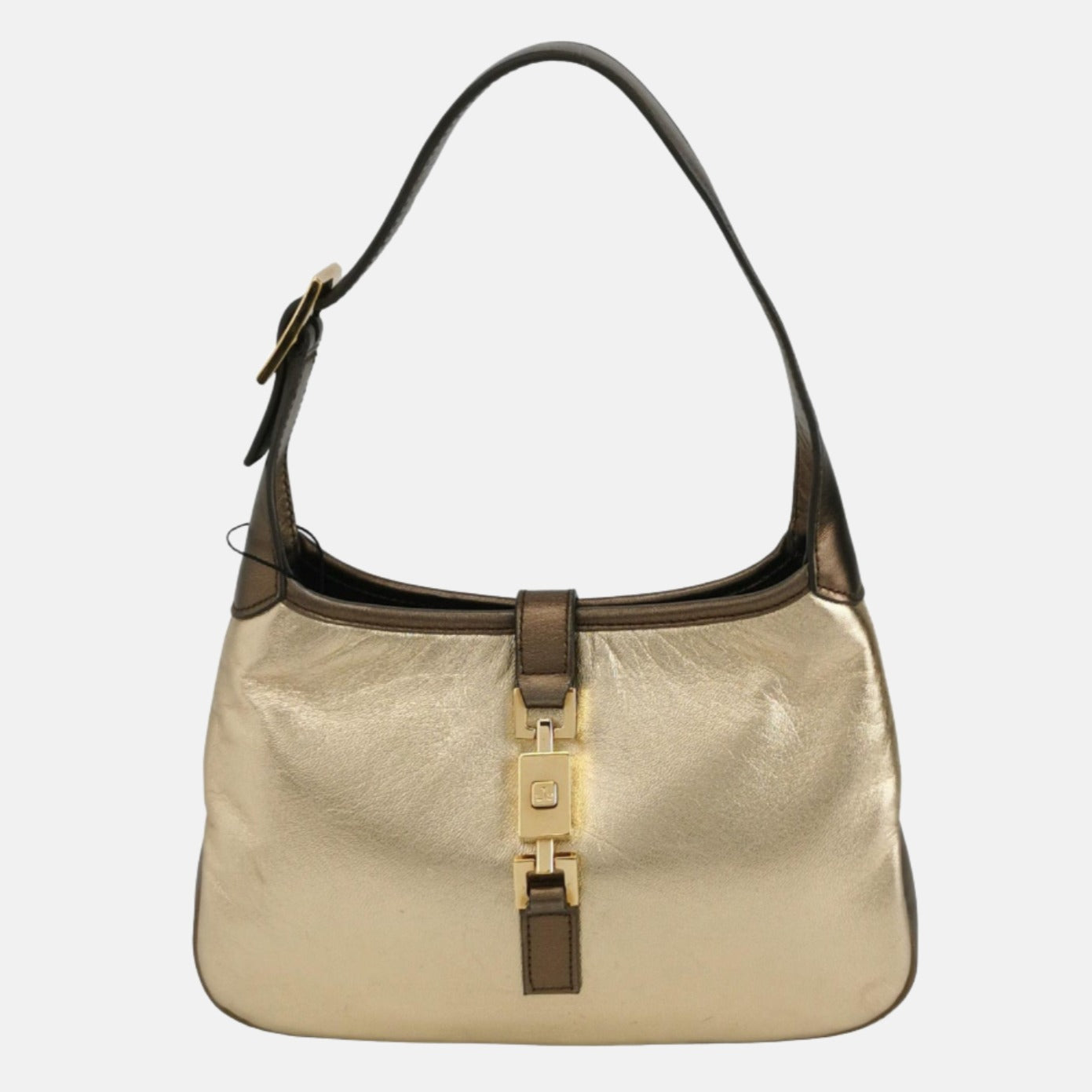 Gucci Jackie Vintage Mini Gold Lambskin Leather Brown Calfskin Leather