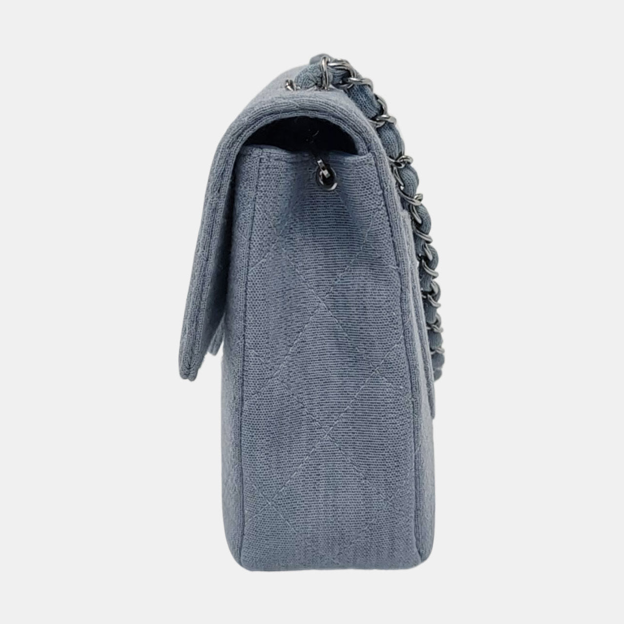 Chanel Classic Flap Medium Vintage Sky Blue Cotton Fabric Silver Hardware Single Flap 1997-1999