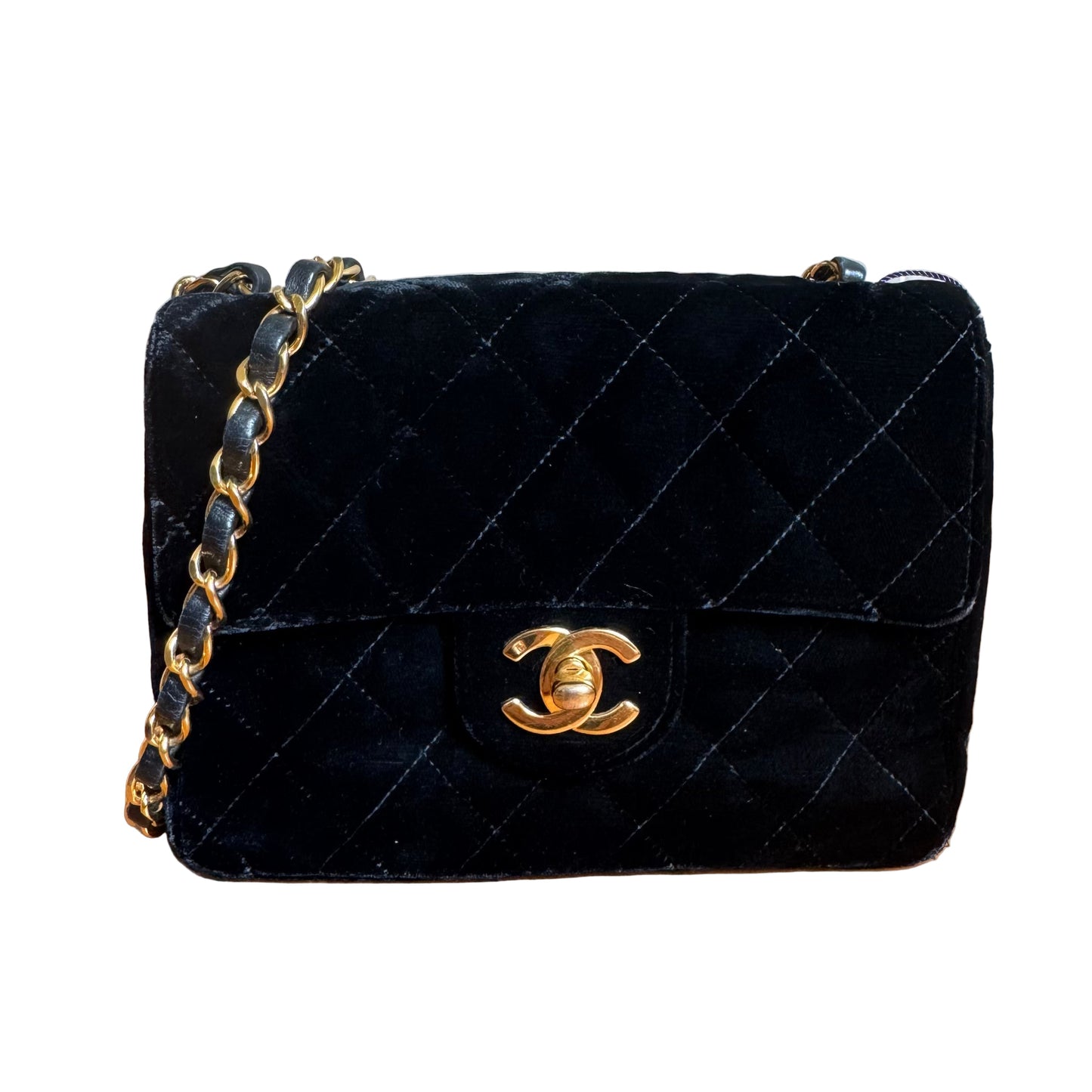 Chanel Classic Flap Mini Square Vintage Black Velvet 24k Gold Hardware 1991-94