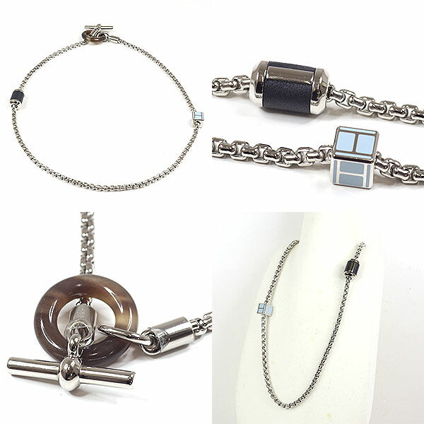 HERMES Necklace Swift Silver/light blue Meri Melo Necklace