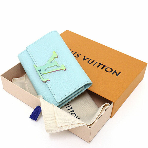 LOUIS VUITTON Tri-fold wallet M82147 Taurillon Clemence Blue Topaz Portefeuille Compact