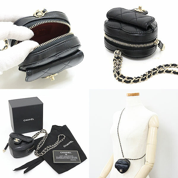 CHANEL Coin case AP2783 lambskin black Heart-shaped Chain Coin case