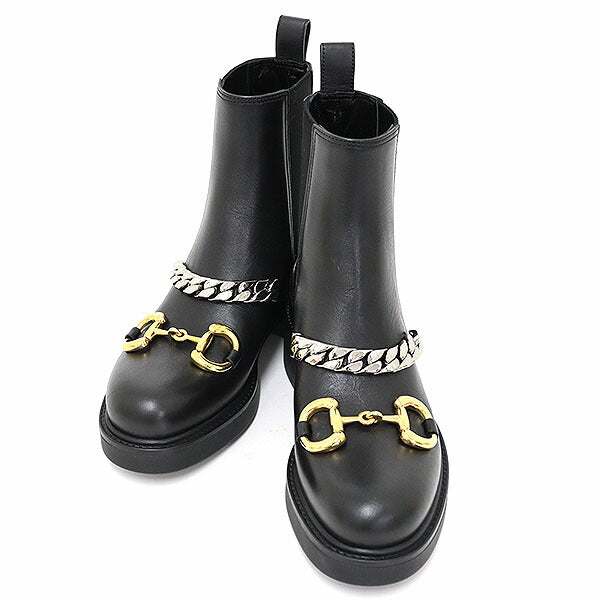 GUCCI boots 670393 leather black Horsebit Chain Chelsea Boots No size specified