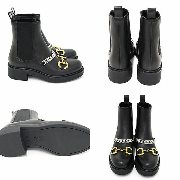 GUCCI boots 670393 leather black Horsebit Chain Chelsea Boots No size specified