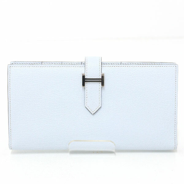 HERMES Long Wallet Purse Chevre Misol Blue Brum Beansufla