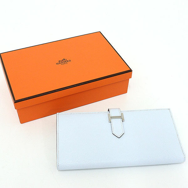 HERMES Long Wallet Purse Chevre Misol Blue Brum Beansufla