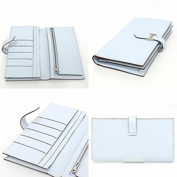 HERMES Long Wallet Purse Chevre Misol Blue Brum Beansufla